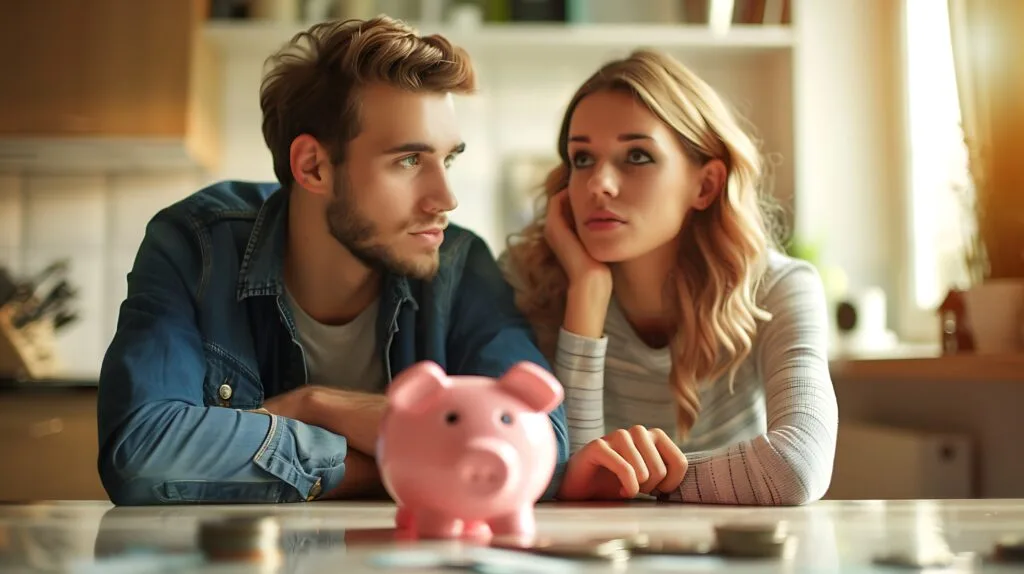 Couple holding savings composite sun in 8th house