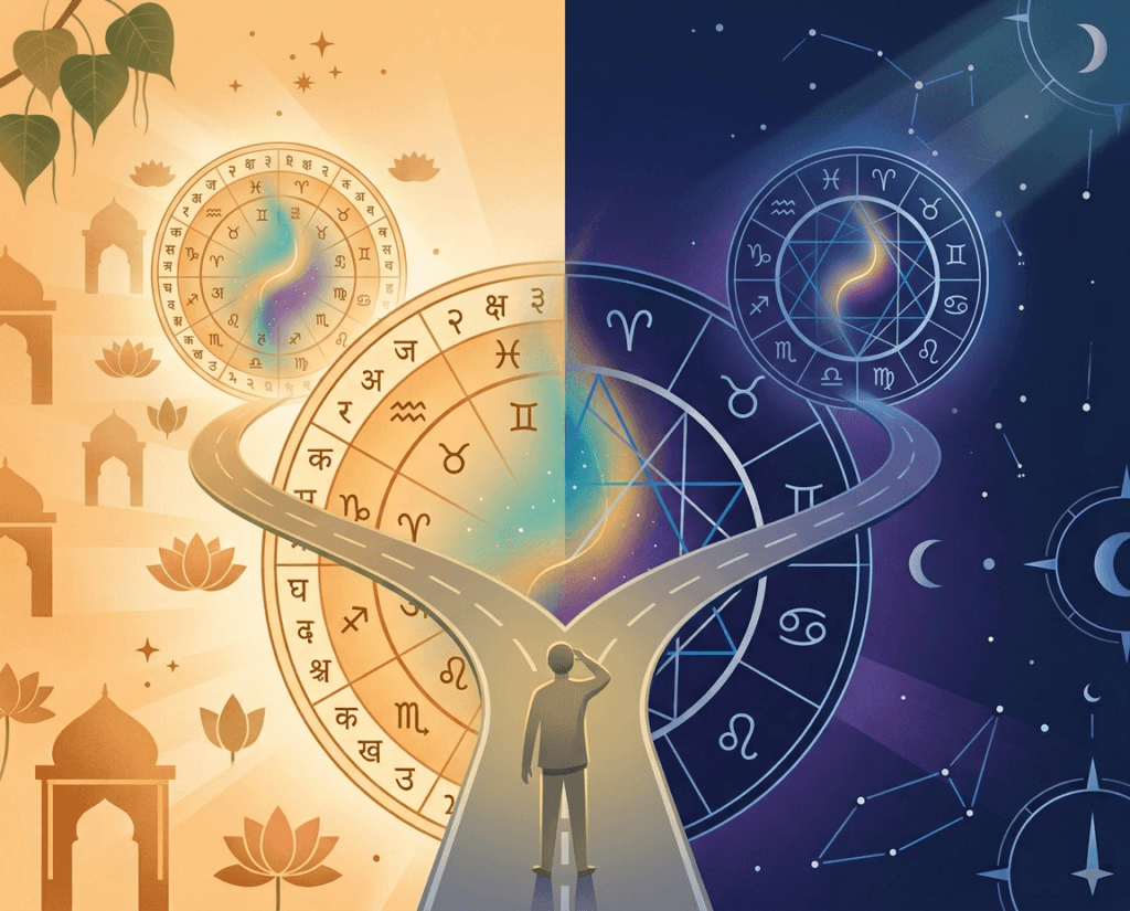 Decision point between Vedic and Western astrological traditions.